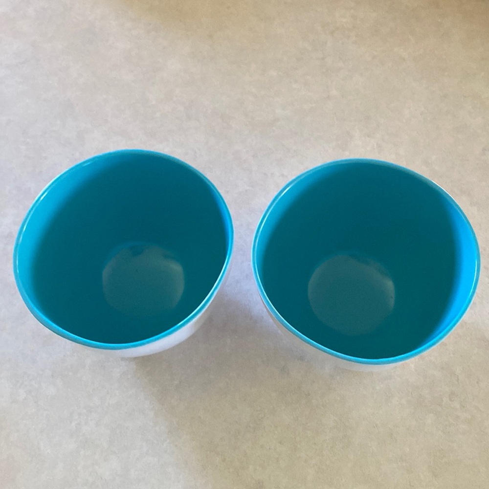 Two one cup bowls. By HD Designs white and turquoise